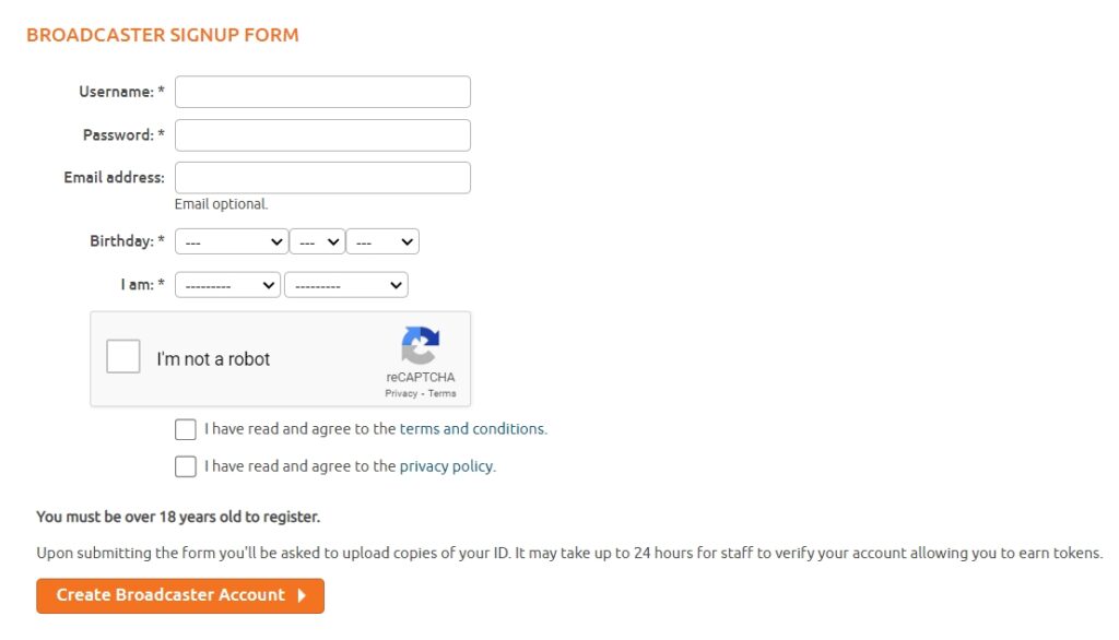 Fill out the Broadcaster Signup form to start you Chaturbate model career.